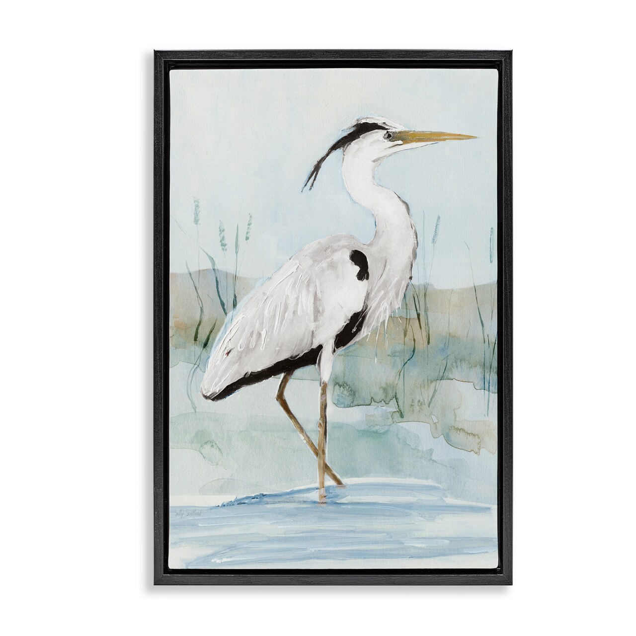 Stupell Industries Stepping White Egret Framed Floater Canvas Wall Art Design by Sally Swatland